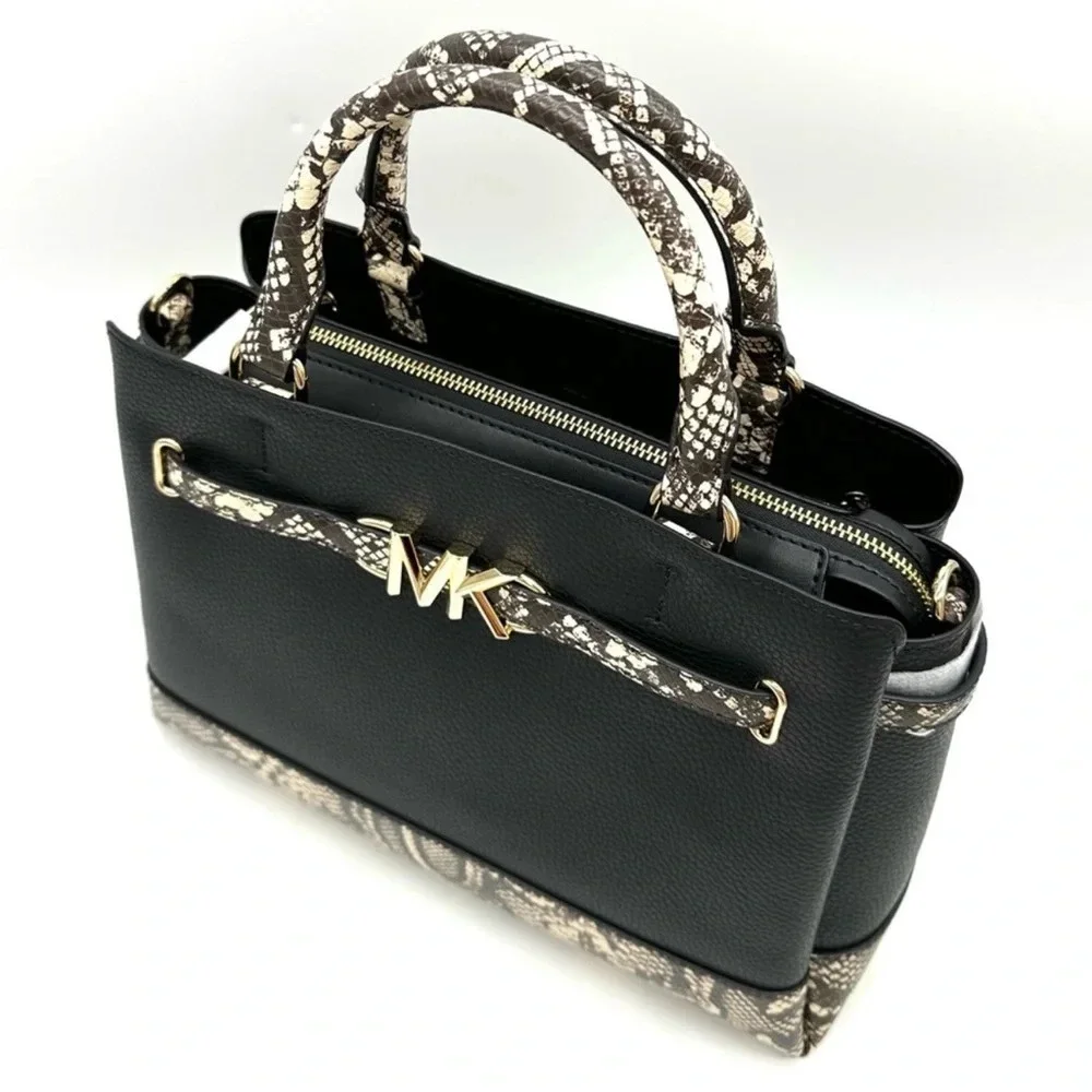 Michael Kors Reed Large Leather Belted Satchel Crossbody Bag Snakeskin - Picture 8 of 13